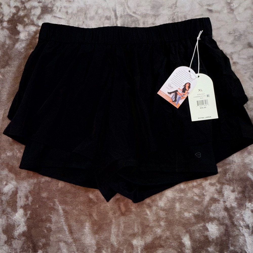 Blogilates Ruffle Short Women XL Black NEW Double Layer Activewear